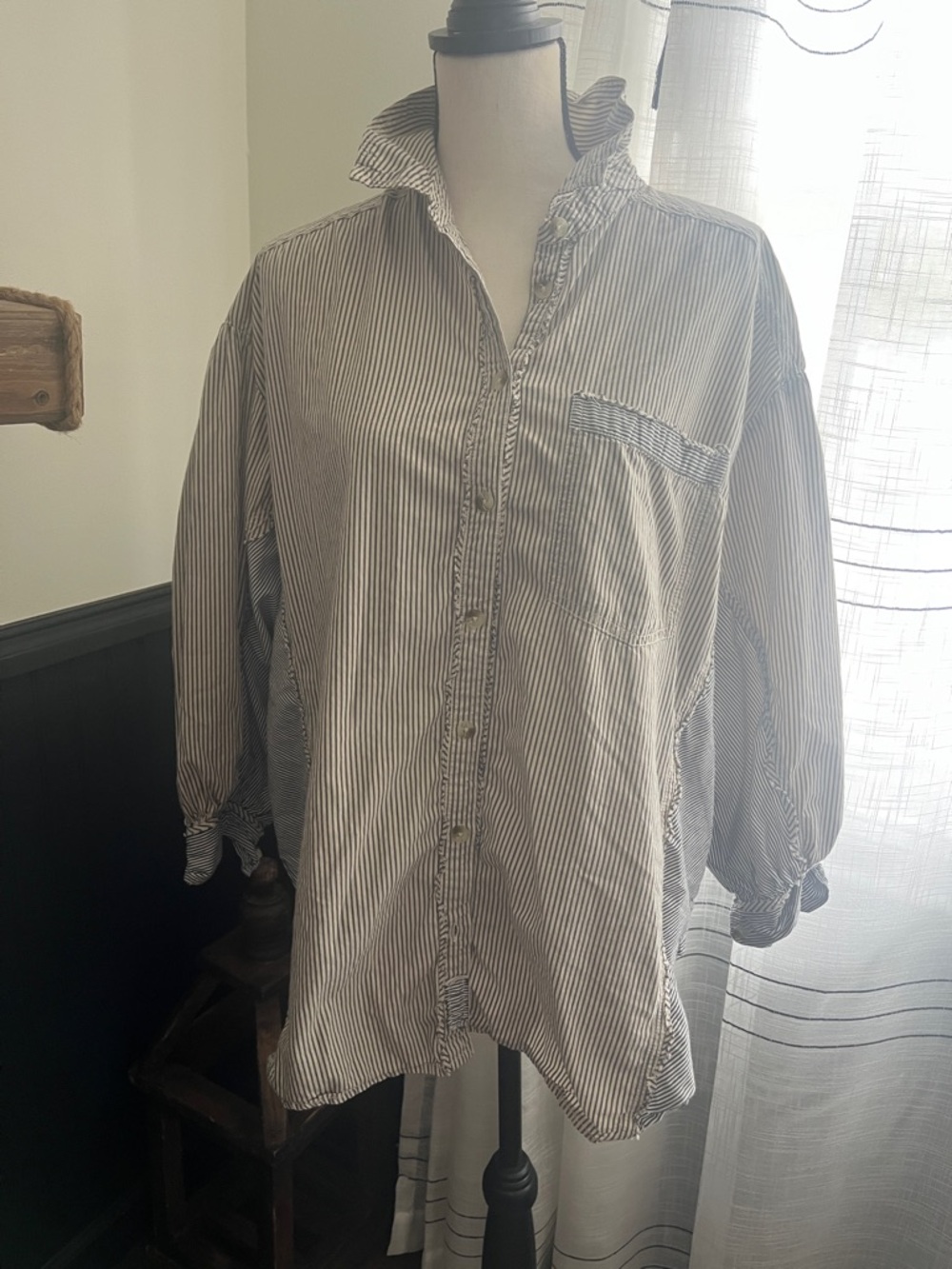 We The Free Black and White Striped Button-Down Shirt